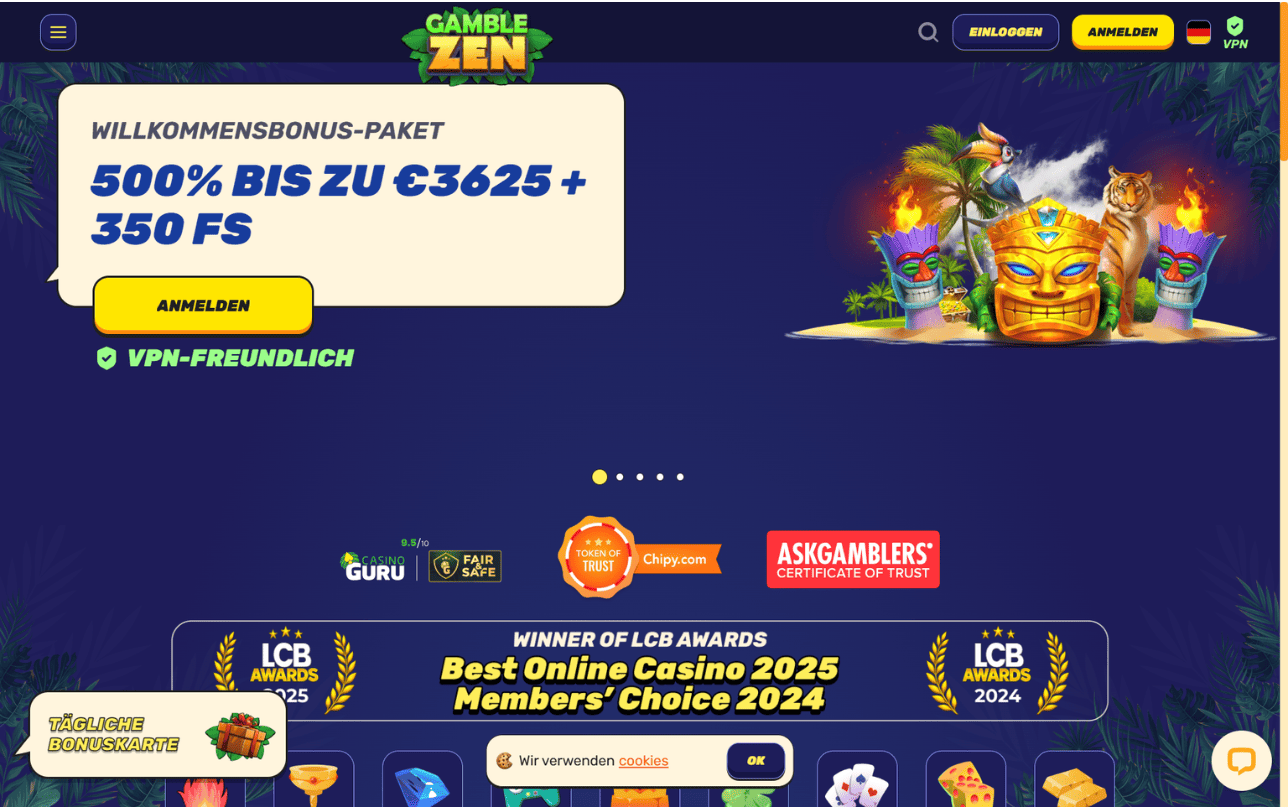 Gamblezen Casino Willkommensbonus – bis zu 3.625 € + 350 Freispiele